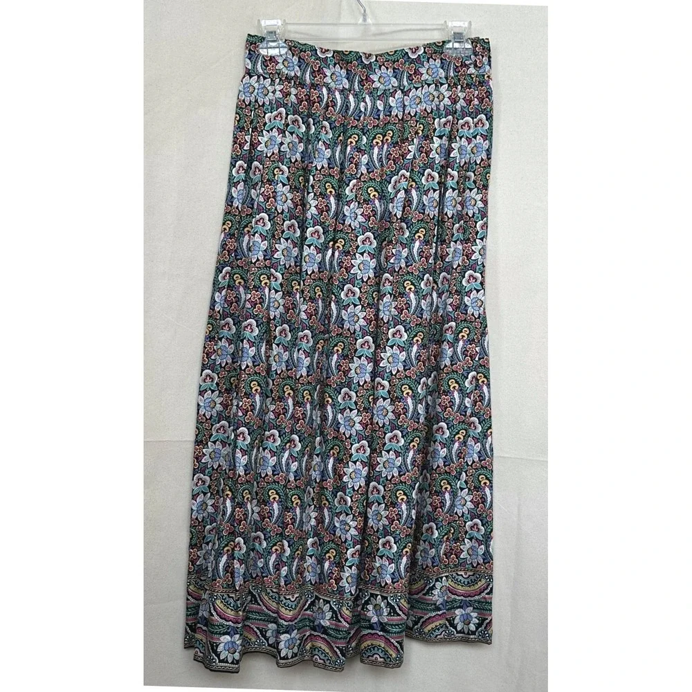 CHAUS Floral Paisley Rayon Maxi Skirt Sz 8 Psychedelic Festival Boho Japan Vtg‎